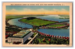 Postcard DC Harbor Potomac River Washington D. C. Aerial View Card