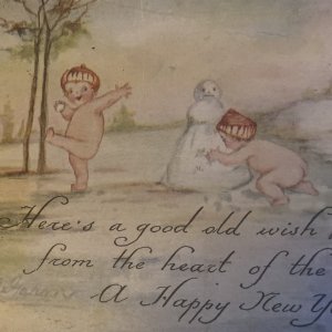 Degarmo artist-signed Happy New Year Postcard Children Snowman Snowball Embossed