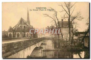 Old Postcard Nemours Grand Bridge and the Church