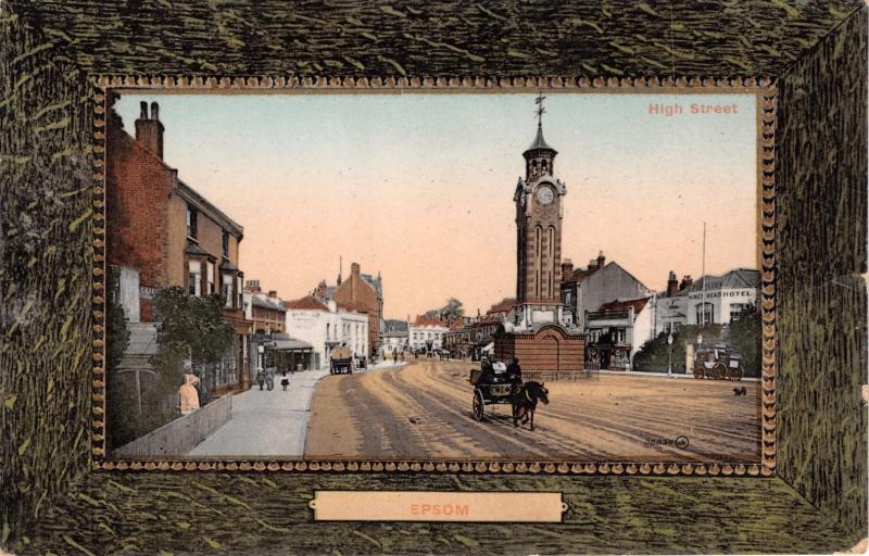 EPSOM SURREY UK HIGH STREET~KINGS HEAD HOTEL~CLOCK TOWER FRAMED PHOTO POSTCARD