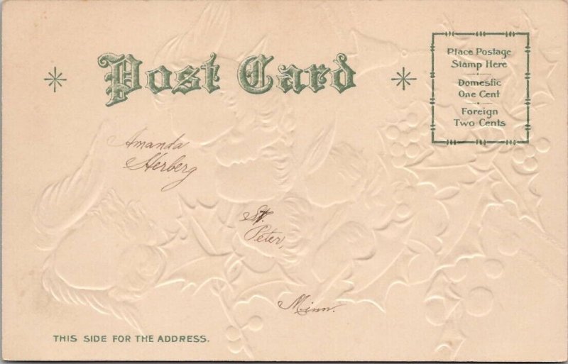 Christmas Angel Children Bell Hollyberry c1906 Postcard N22