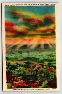Sunset From Skyland Shenandoah National Park Virginia Postcard Linen Unused VA