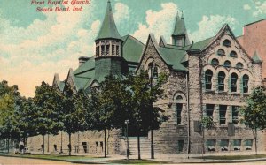 VINTAGE POSTCARD FIRST BAPTIST CHURCH AT SOUTH BEND INDIANA MAILED 1912