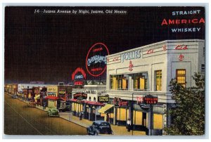c1930's Club Cafe Curio Shop Juarez Avenue By Night Juarez Old Mexico Postcard