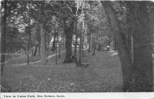 Des Moines Iowa 1911 Postcard View In Union Park Trees Benches