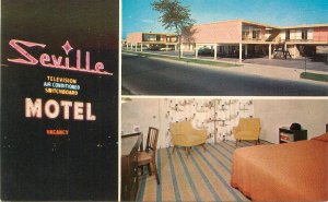 Postcard Illinois Chicago Seville Motel Mid Century Furniture Night Cub 23-624