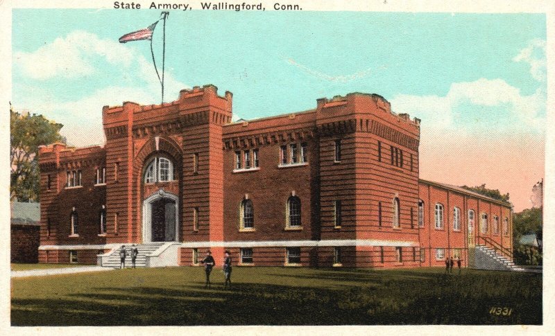 Vintage Postcard 1920's View of State Armory Wallingford Connecticut CT