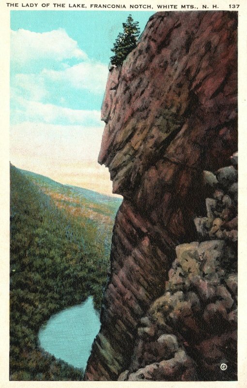 Vintage Postcard Lady Of The Lake Franconia Notch White Mountains New Hampshire