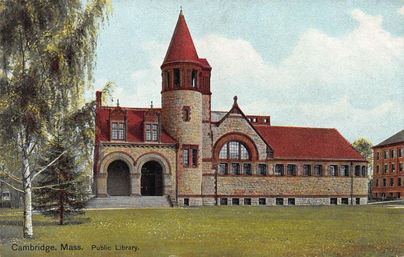 Public Library, Cambridge, Massachusetts, Early Postcard, Unused