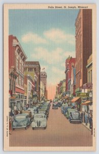 St Joseph Missouri~Felix Street~Downtown Shopping~Linen Postcard