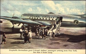 Bermuda Colonial Airlines Jet Airliner from New York Linen Vintage Postcard