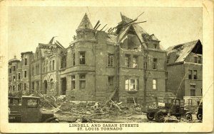 Tornado Lindell and Sarah Streets St Louis Missouri Ruins Postcard early 1900's