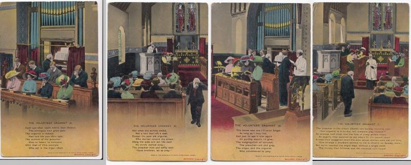 Set of 4 Bamforth Song Cards The Volunteer Organist, Unposted, 4642