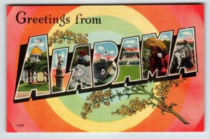 Greetings From Alabama Large Letter Linen State Postcard Unposted Colourpicture