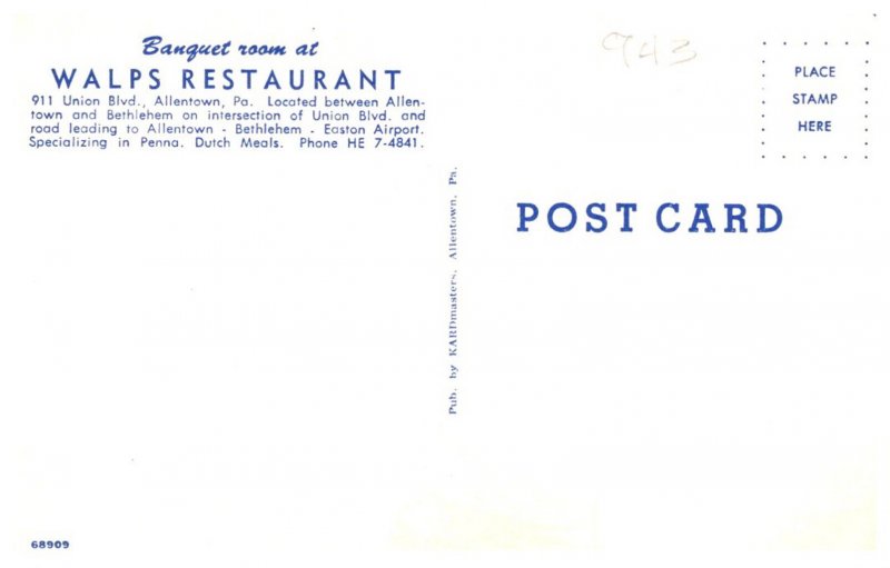 Pennsylvania  Allentown  Walps Restaurant  Banquet room