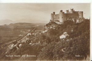 Wales Postcard - Harlech Castle and Snowdon - Real Photograph - Ref TZ3891