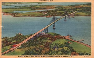 Postcard 1945 Mount Hope Bay Bridge on the Road From Providence to Newport R.I.