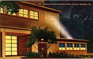 Night-time Scen Roanoke Public Library Vriginia Elmwood Park Downtown Postcard 