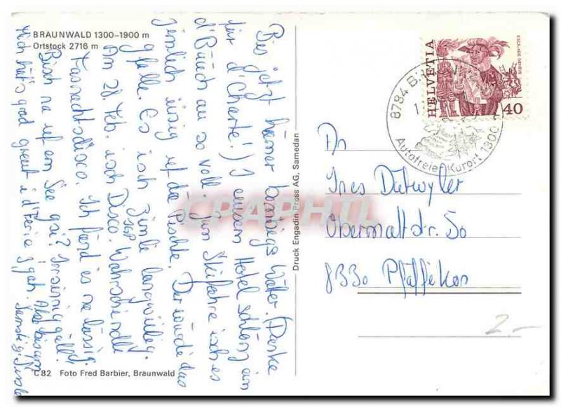 Modern Postcard Braunwald Ortstock