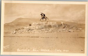 RPPC Buffalo Bill Cody Statue, Cody WY Vintage Postcard G62