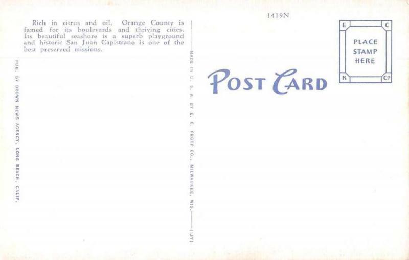 Orange County California Large Letter Linen Greetings Antique Postcard J79202