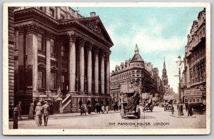 Vtg London England UK Mansion House Old Buses 1910s Street View Postcard