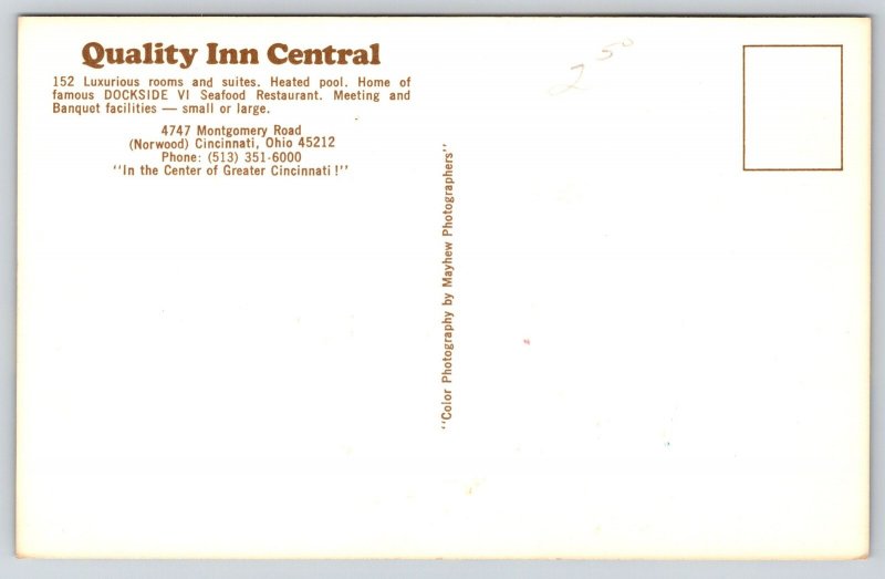 Cincinnati Ohio~Quality Inn Central & Seafood Restaurant Multi-View~Vtg Postcard
