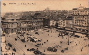 Belgium Brussels, Bruxelles Gare du Nord et Place Rogier Vintage Postcard C136