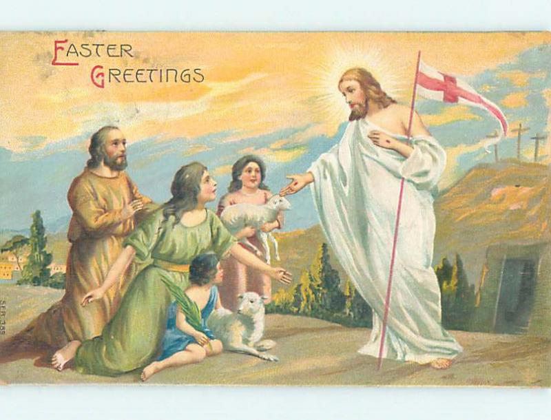 Pre-Linen easter JESUS CHRIST HOLDS ST. GEORGE'S CROSS FROM THE CRUSADES hr2002