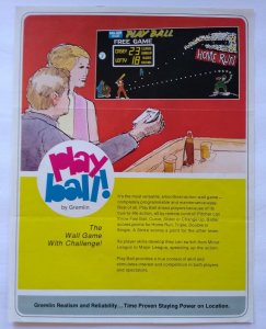 Play Ball Baseball Arcade Flyer Original Wall Game 1972 Retro Art Gremlin