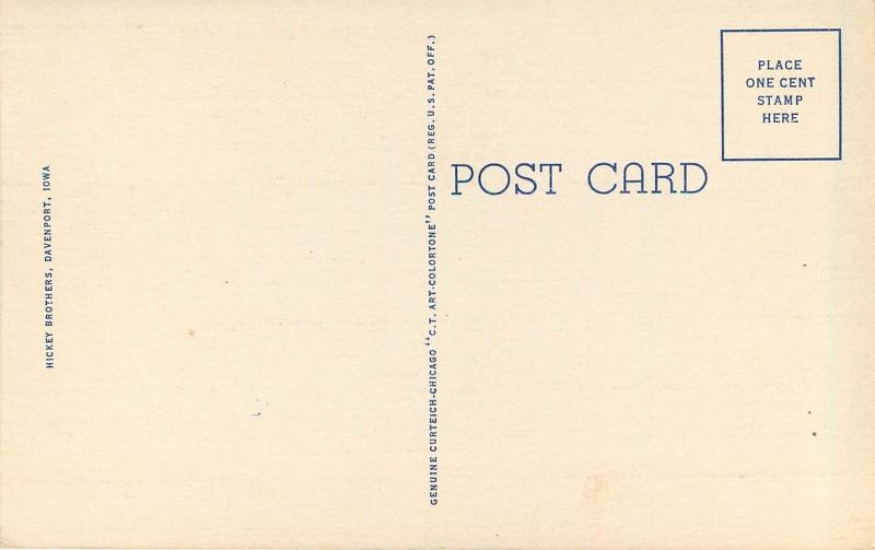 Linen Postcard; W.O.C. Broadcasting Station Davenport IA unposted