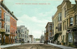 c1912 Postcard; Freeport IL, Chicago Street Scene, Stephenson County, Posted