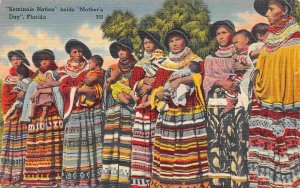 Seminole Mothers Babies Native American Indian Florida linen postcard