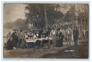 c1910 Lake River Picnic Party Rochester Ice Cream NY RPPC Photo Postcard