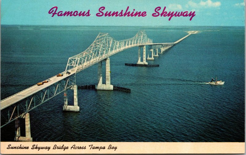 Vtg 1950s Sunshine Skyway Bridge Across Tampa Bay Florida FL Unused Postcard