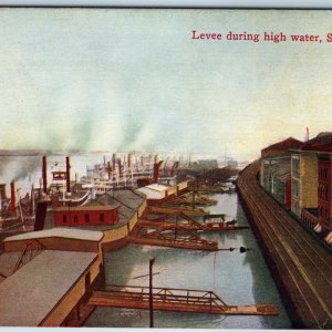 c1910s St. Louis, MO Levee during High Water Dam Steamship Dock Steamers PC A216