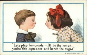 Charles Twelvtrees Cute Kids Let's Play Lemonade - Kiss 1910 Postcard