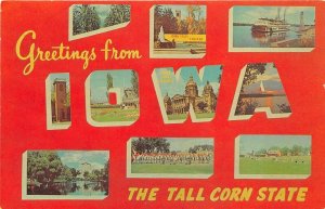 IOWA 1966 LARGE LETTER Greetings Postcard Tall Corn State