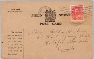 CEF Canadian Field Service Postcard fro Arthur to Mrs Arthur Lowe Halifax NS H80