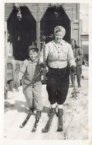 Mom And Son First Time Skiing Together, Real Photo Postcard