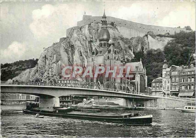 Modern Postcard Dinant Collegial Bridge and the Citadel boat