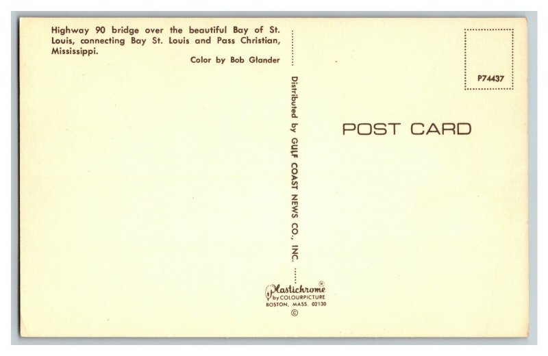 Highway 90 Bridge Bay of St. Louis Mississippi Vintage Standard View Postcard