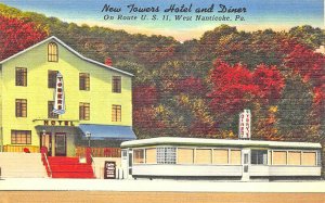 Nanticoke PA New Towers Hotel & Tohey's Diner on US 11 Linen Postcard