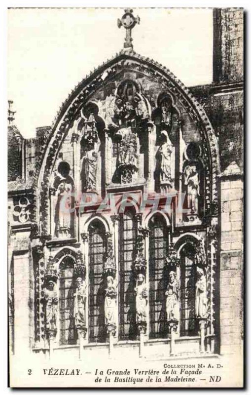 Postcard Old Vezelay Basilica Madeleine La Grande Verriere the Facade