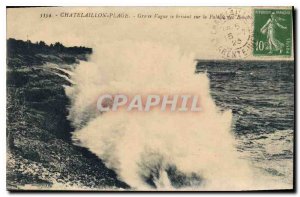 Old Postcard Chatelaillon Plage Big Wave breaking on the cliff