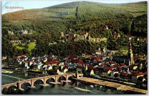 VINTAGE POSTCARD BIRD'S EYE VIEW OF THE CITY OF HEIDELBERG GERMANY c. 1910