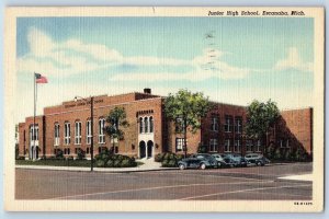 1946 Junior High School Campus Building Classic Cars Escanaba Michigan Postcard