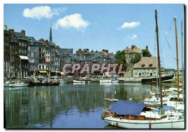 Modern Postcard Honfleur Old Basin In the second plane Boat