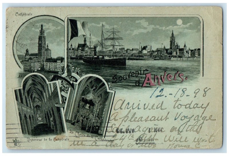 1898 Cathedrale Multiview Souvenir D'Anvers (Antwerp) Belgium Antique Postcard