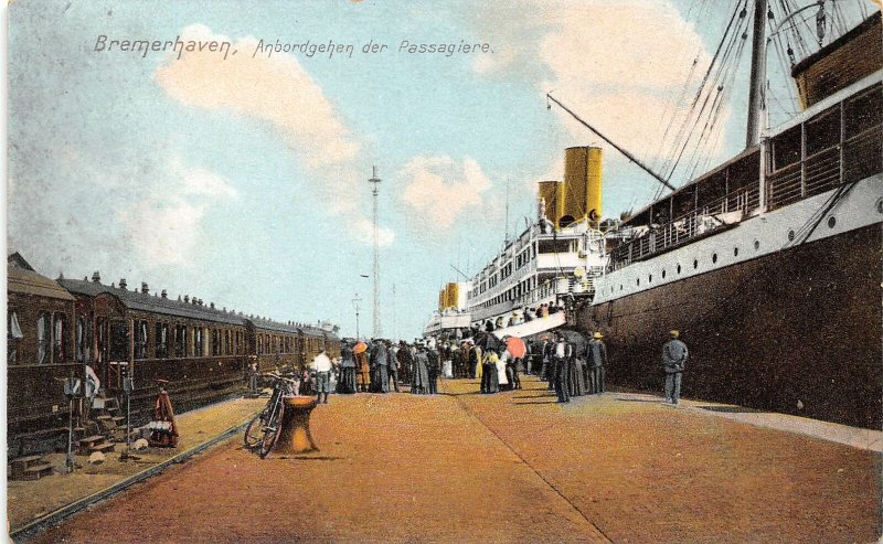 Passenger Steamer Ship Railroad Train Bremerhaven Germany 1910c postcard